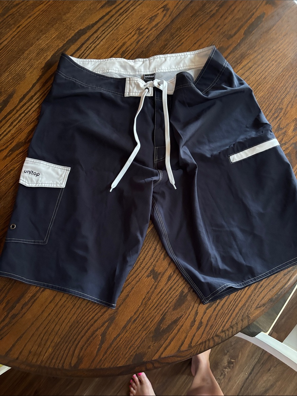 Men's Navy Blue Swim Trunks with White Trim